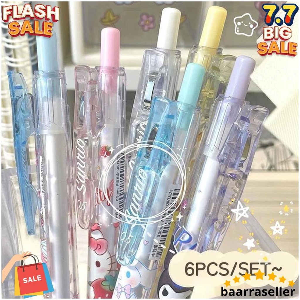 

6 Pcs Pulpen Gel St 0.5Mm/ Gel Pen Mekanik Sanrio Hitam Gratis Ongkir