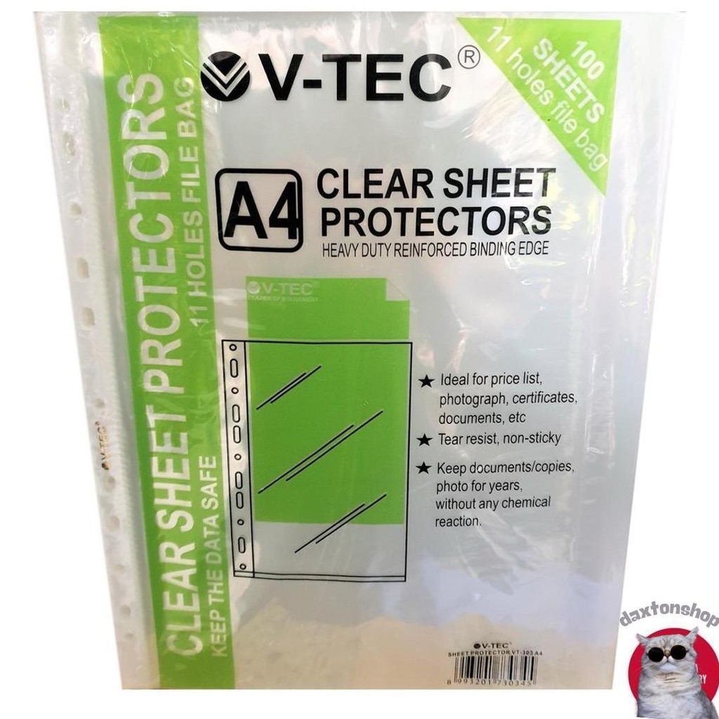 

Clear Sheet Protector V-Tec A4 11 Holes/Lubang File Bag 100 Lembar Cod