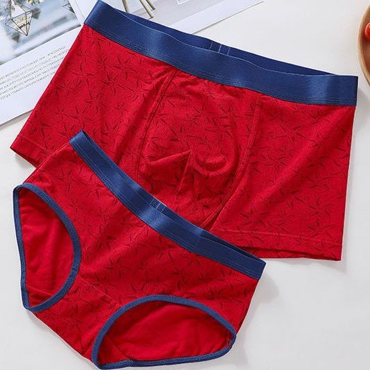 Pakaian Dalam Pasangan Katun Pernikahan Merah Celana Dalam Pria dan Wanita