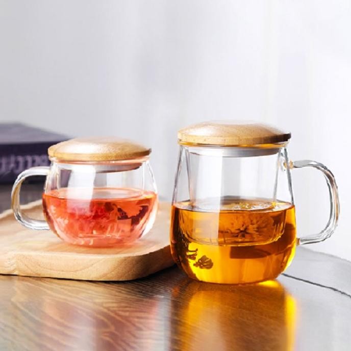 BRG BARU Infuser Glass Tea Set Gelas Saringan Teh Tea Cup with Infuser and Lid