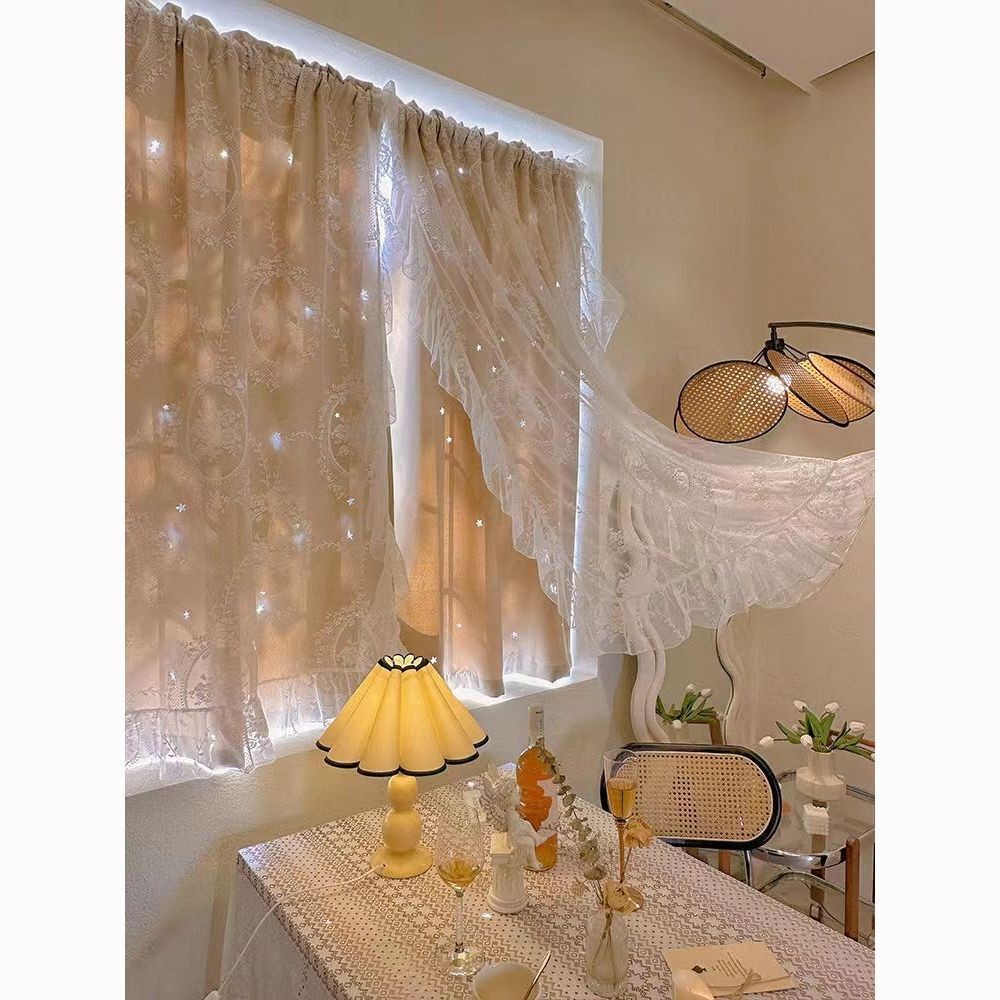 Tirai Jendela, Tirai Renda Dua Lapisan, Jendela Bebas Lubang, Tirai Pendek Kecil, Tirai Kamar Tidur