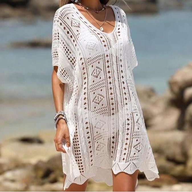 [ Reva Hollow Cover Up Dress ] Fit M-L Fashion Gaun Wanita Bahan Rajut Knit Knitted Knitwear Casual 