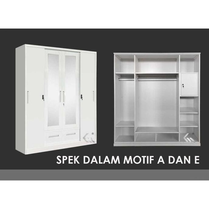 Promo Lemari Pakaian Besi 4 Pintu Sliding Minimalis | Lemari Baju Sleding
