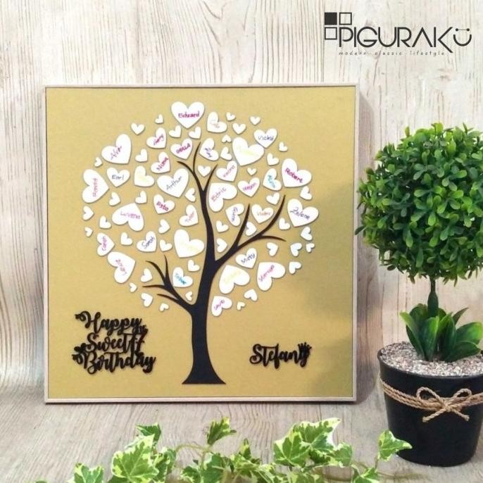 BEBAS ONGKIR - Buku Tamu -Bingkai -Estetik Love Tree -Guest Book Frame (30x30 cm)