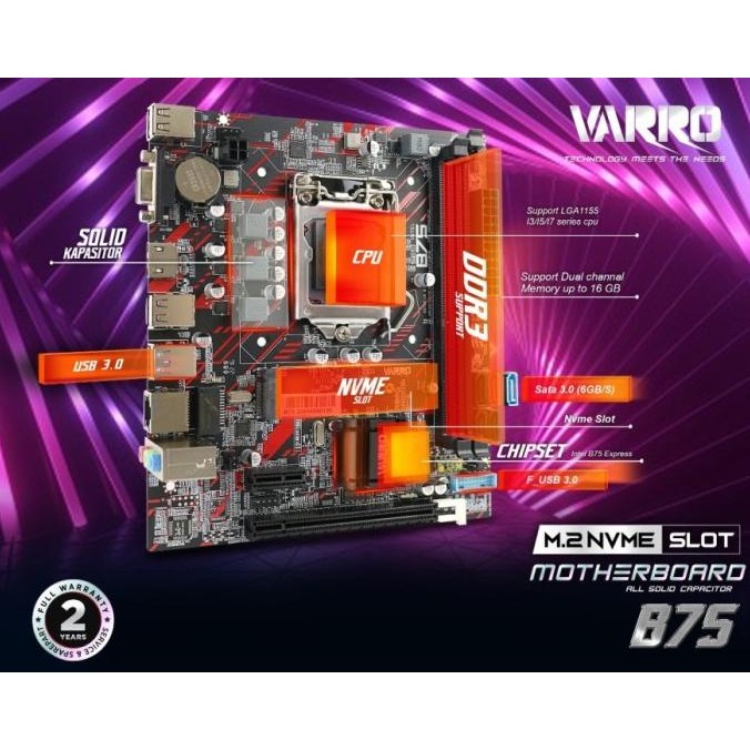 Motherboard Intel Varro H61+ Plus LGA 1155 B75 USB 3.0