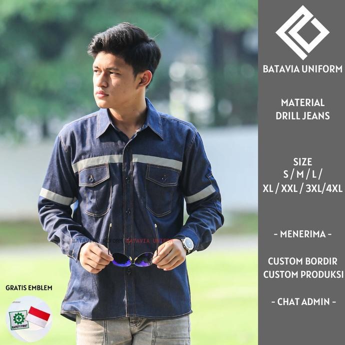 Kemeja Wearpack Jeans Safety K3 Lengan Panjang Warna Jeans Denim