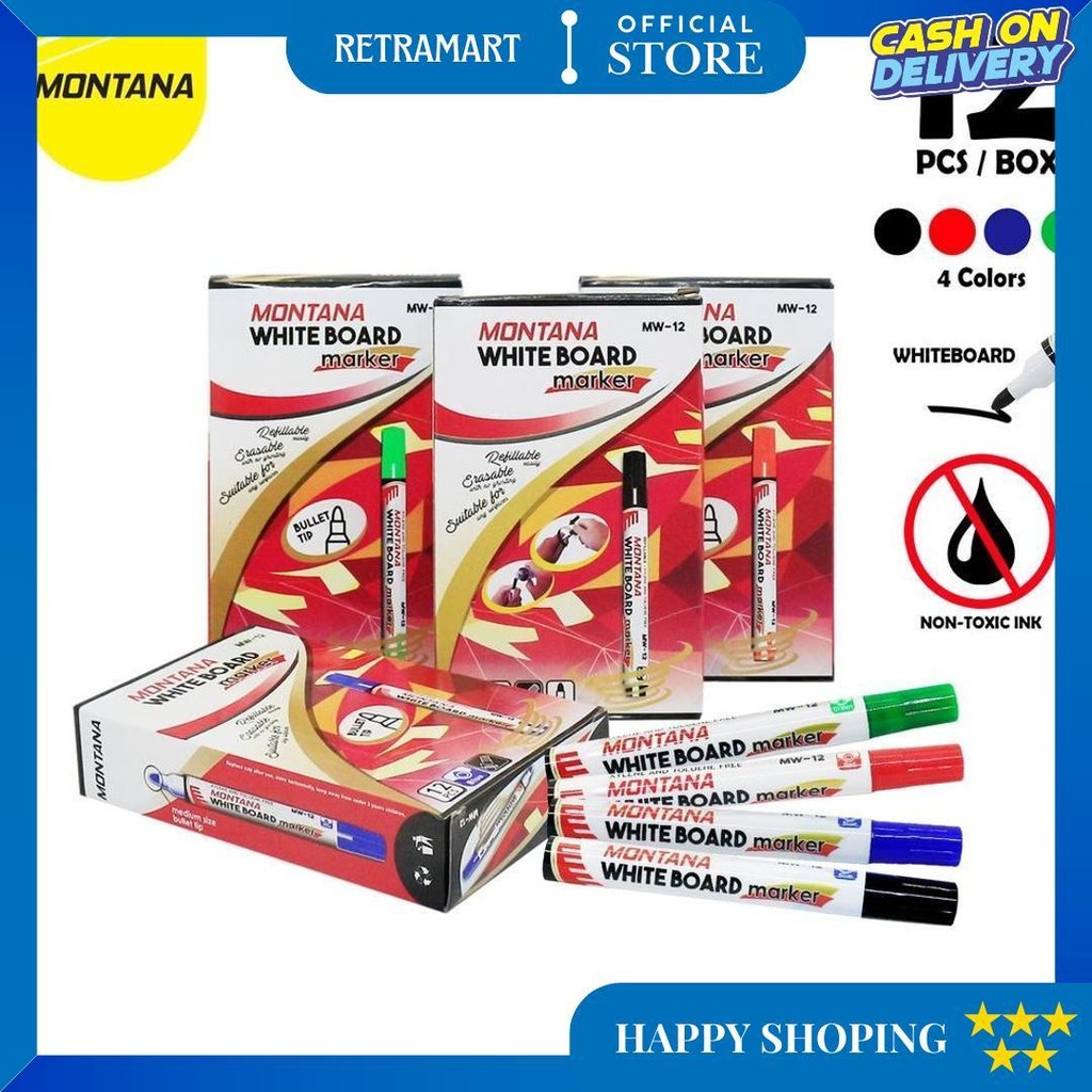 

Montana Spidol Papan Tulis 12 Pcs Whiteboard Marker Round Tip Mw-12/Lusin D Promo Puncak