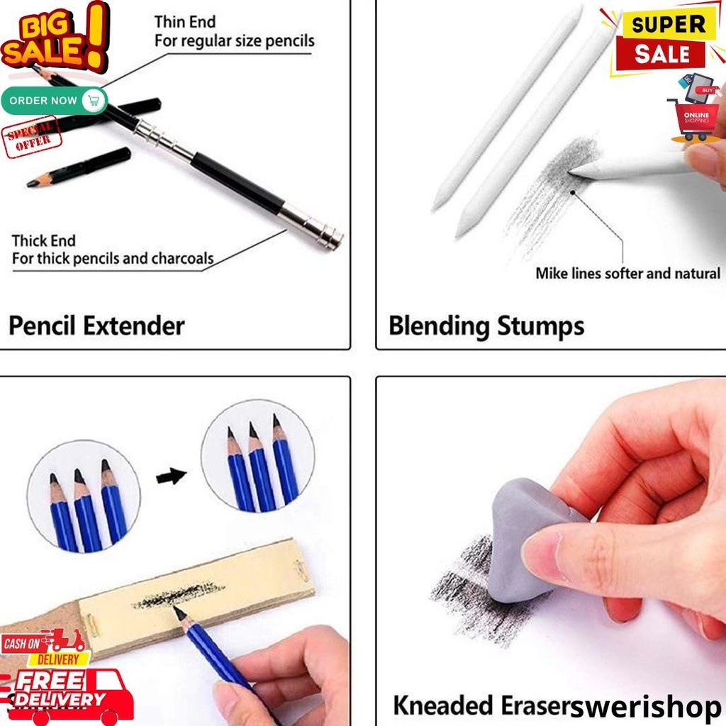 

33/35Pcs/Set Sketch Pencil Pisau Penghapus Dan Pensil Gambar Untuk Keperluan Sekolah Pencil Drawing Set D Terlaris