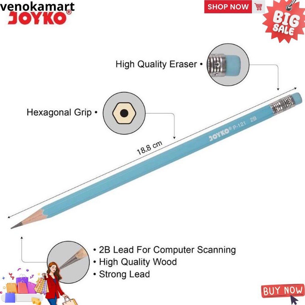 

Pensil Joyko P-121 2B 1 Box Isi 12 Pcs Warna Pastel Plus Penghapus - Lusinan D Sale