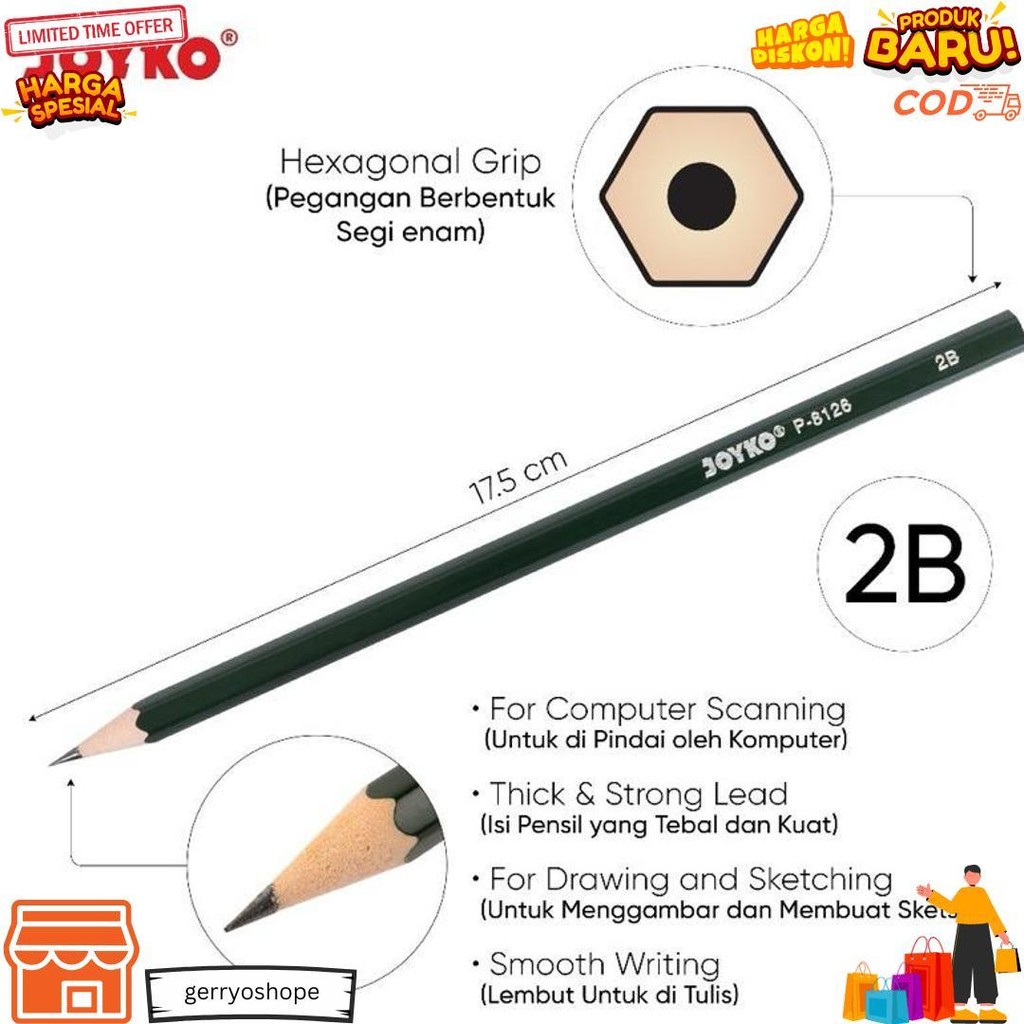 

Pensil Pencil Joyko P-8126 2B 1 Box 12 Pcs D Termurah