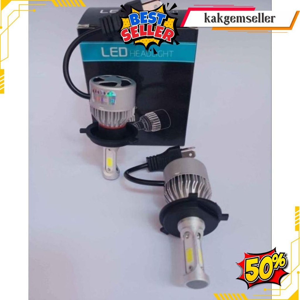 (2 Pcs). Lampu 2 Led H4 72W Cob Terang Hemat Enegri Tahan Lama Ada Kipasnya / Lampu Mobil / Led / H4
