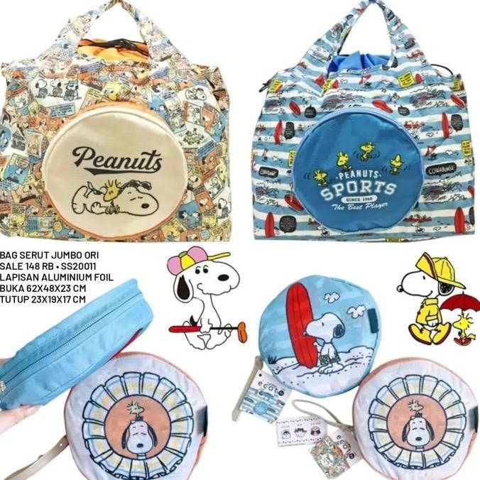Snoopy Peanuts Jumbo Bag Serut Blue Oren Ori Co
