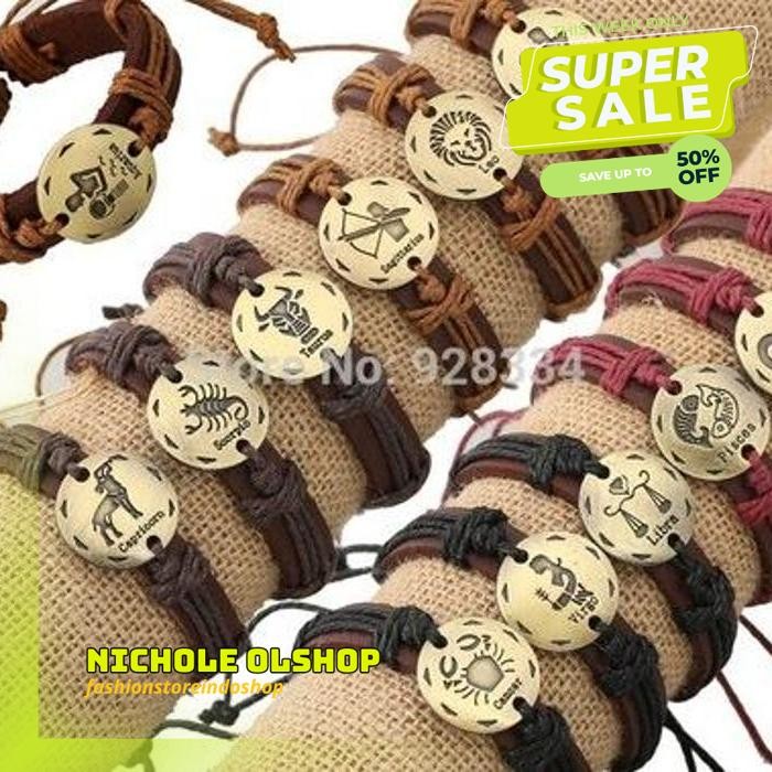 GELANG KULIT ZODIAC AQUARIUS EMAS LINGKAR BARU BY FASHION STORE INDO SHOP FAVORIT