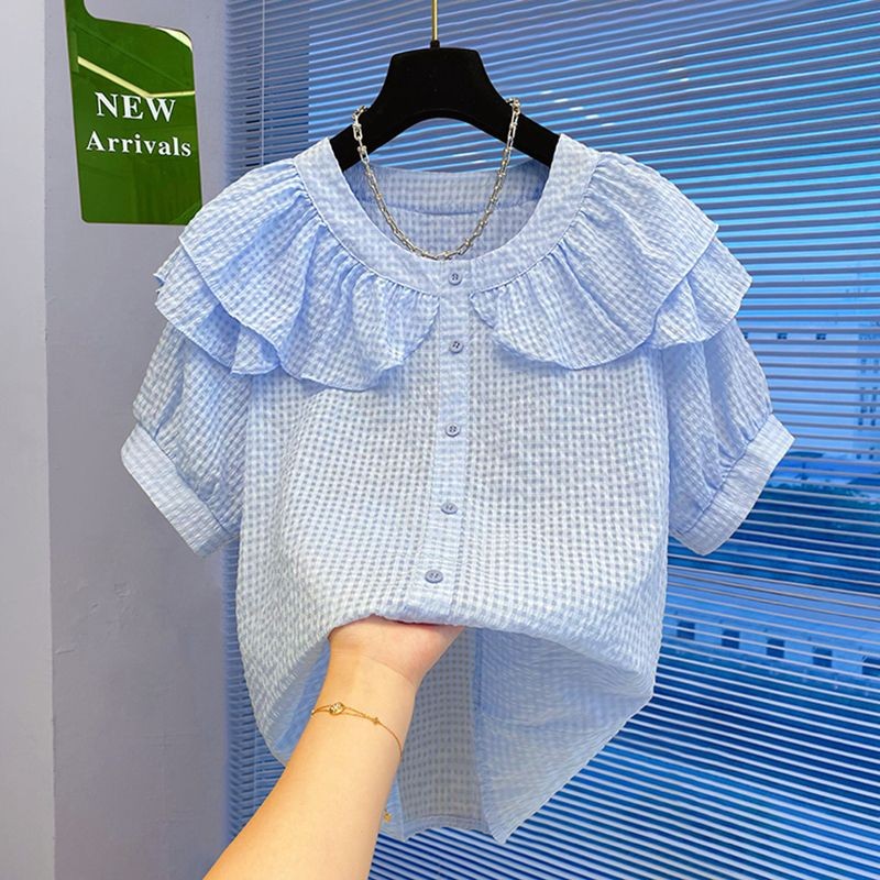 Girls' Puff Sleeve Double Doll Collar T Women's T-shirt