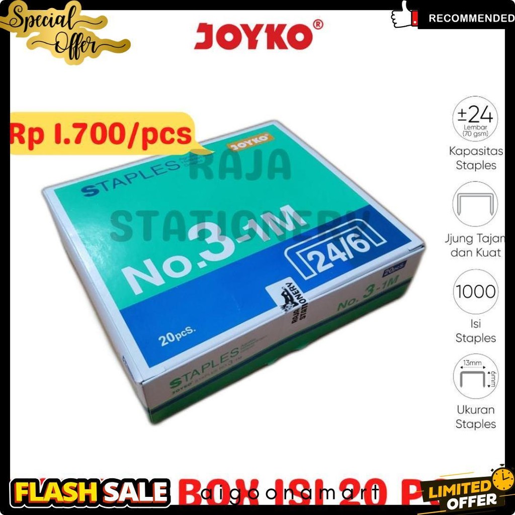 

Joyko Staples No.3 Isi Stepler Besar Hekter Joyko No.3-1M [20Pcs] Flash Sale! Diskon Hingga 70%