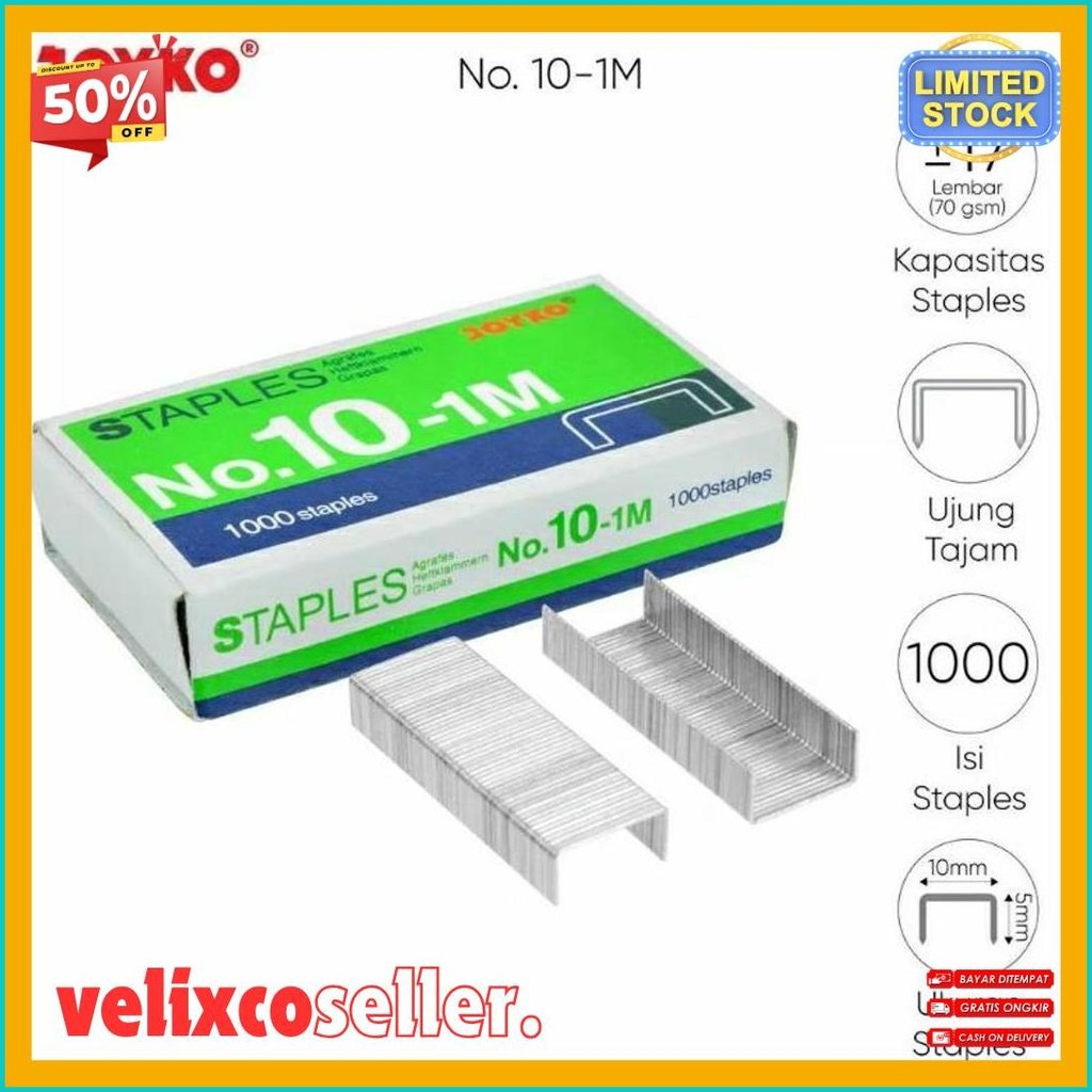 

( 1 Dus = 20 Pak Kecil ) 10-1M Staples Steples Isi Stapler Stepler Neces Joyko No. 10 - 1M Kecil Terlengkap Dan Termurah