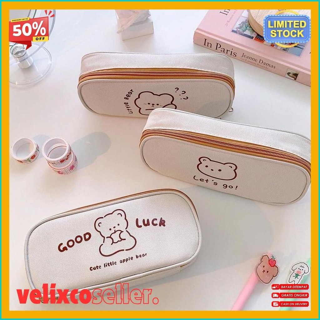 

[Miloli] Kotak Pensil Bear Cartoon Kanvas Minimalis Aesthetic Korean Style Stationery - F0204 Terlengkap Dan Termurah