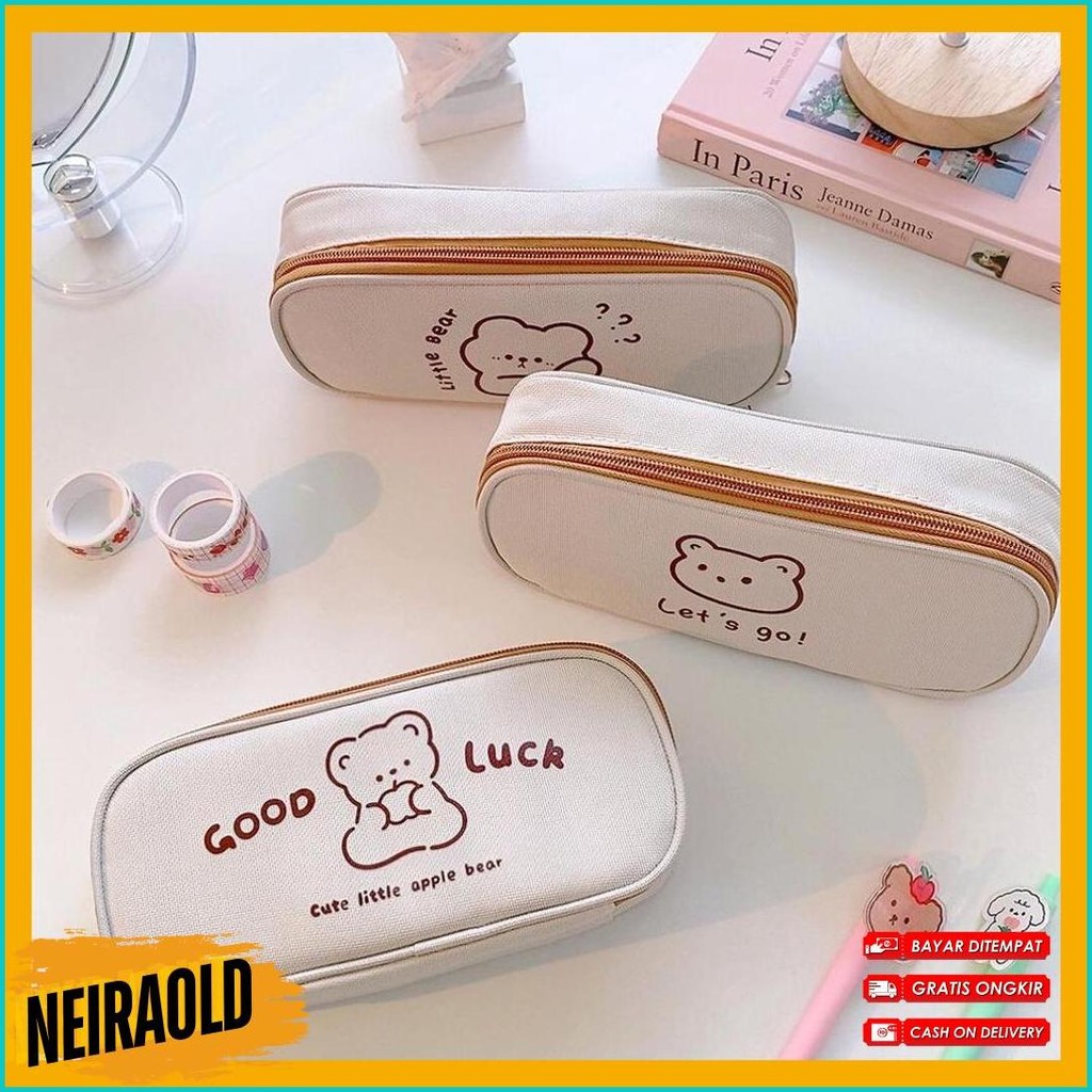 

[Miloli] Kotak Pensil Bear Cartoon Kanvas Minimalis Aesthetic Korean Style Stationery - F0204 Terlaris! Produk Ini Banyak Dicari