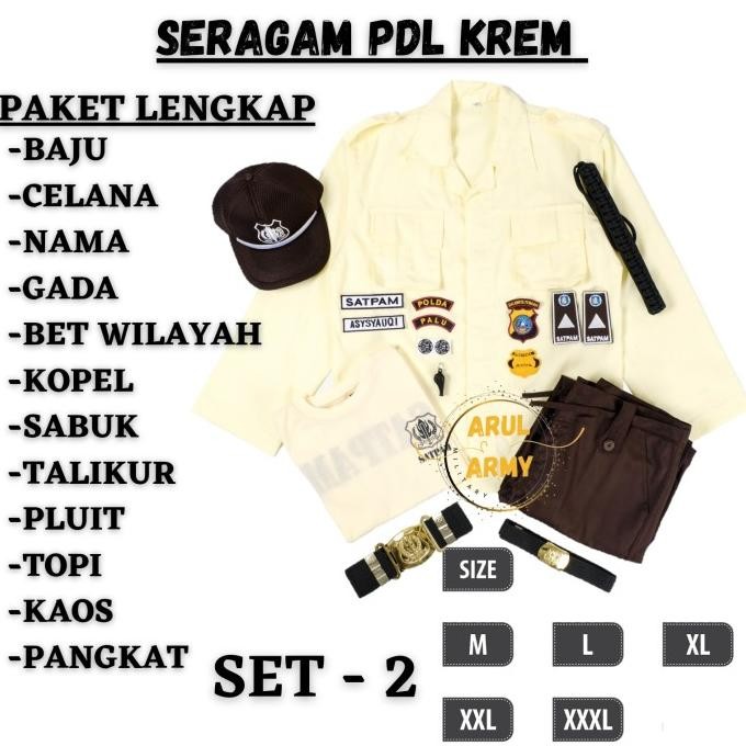 Seragam satpam terbaru 2022 krem baju setelan security pdh pdl cream