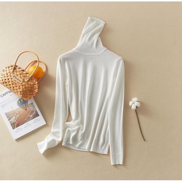 Murah Kaos Turtleneck Wanita Lengan Panjang / Kaos Leher Tinggi Wanita / Kaos Kerah Tinggi Wanita Ri
