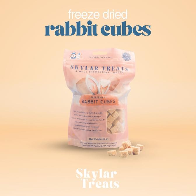 

SKYLAR TREATS Rabbit Cubes - Snack Anjing Kucing Premium - Potongan Daging Kelinci JS01