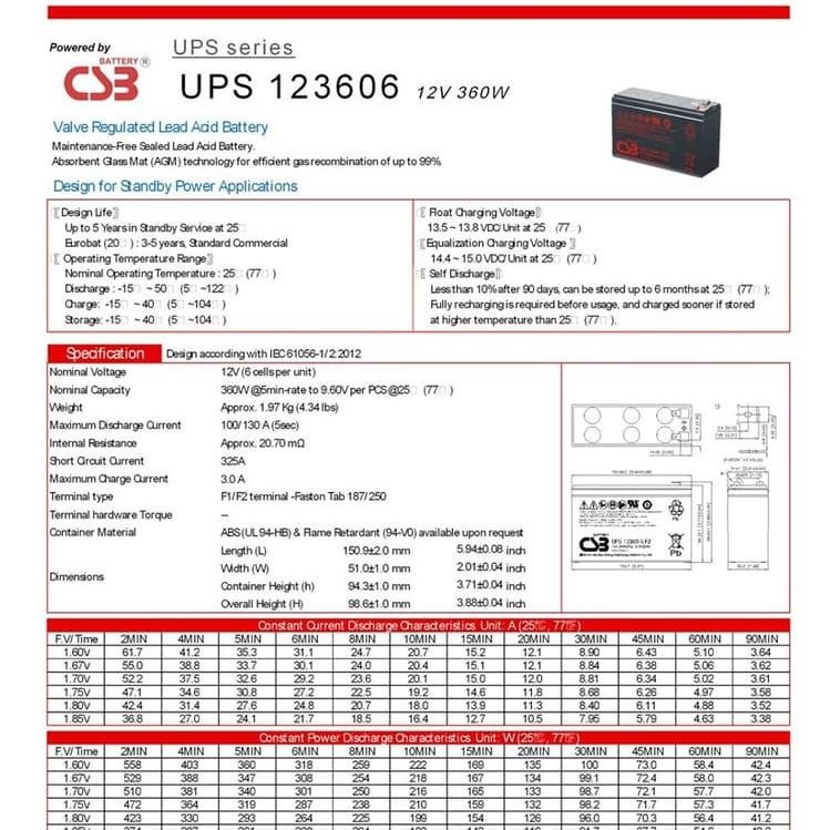 Ready Stock Aki Ups Csb12360 Csb Hr1224 Baterai Ups 12V 6Ah Batere 6Ah Aki Kering Csb Slim Original