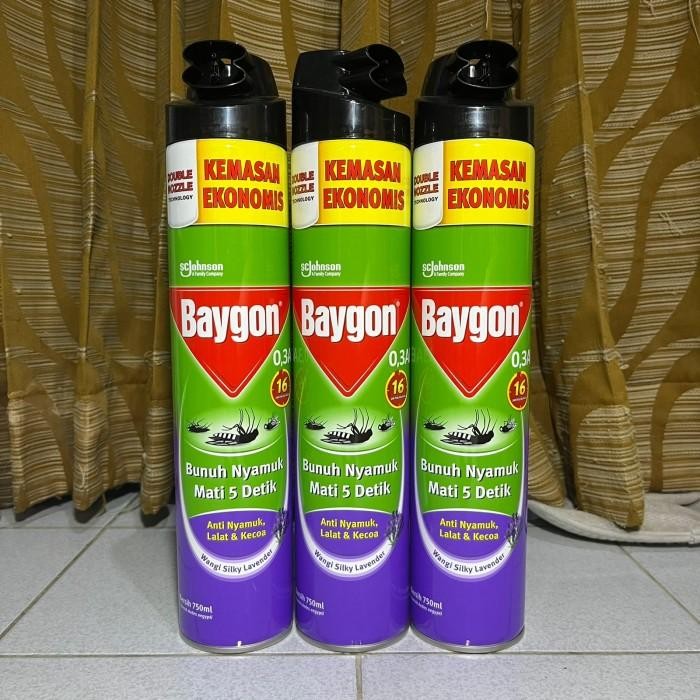 Baygon Aerosol 750 ml Obat Nyamuk Spray Semprot Silky Lavender