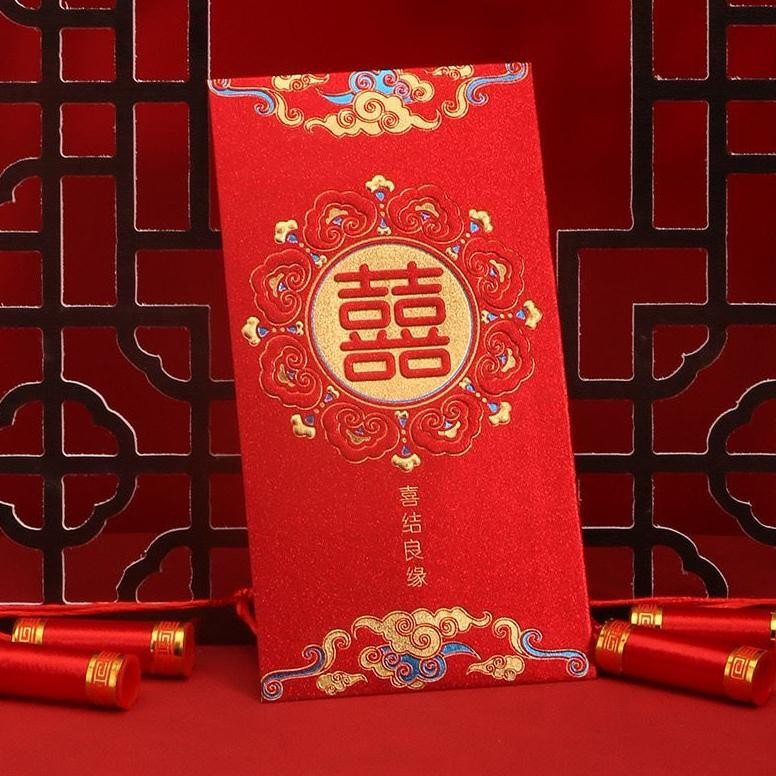 

GV23 ANGPAO WEDDING PANJANG ISI 6 PCS shuang xi shuangxi kawin nikah amplop merah hong pao bao Murah