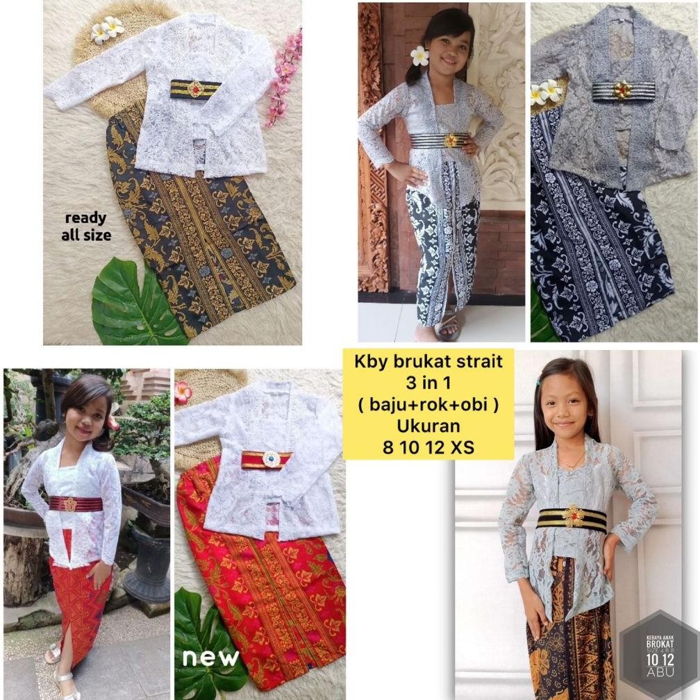 Kebaya Anak Perempuan Baju Kebaya Anak Modern Sofia Brokat Strait Sepaket Obi Belt Rok Kamen Jadi Mo