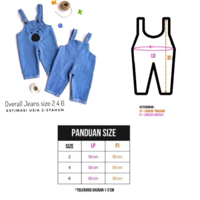 Overall Jeans Panda Baju Kodok Jumpsuit Denim Panjang Anak 2-5 Tahun Balita Cowok Cewek Unisex Terus