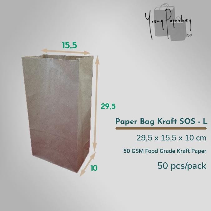 

ad-532 Paper Bag / Kantong Kertas Kraft SOS Polos Size L 8 Terlaris