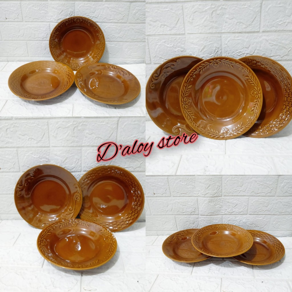 12PCS PIRING KERAMIK COKLAT MOTIF / PIRING MAKAN TERBARU DAN UNIK