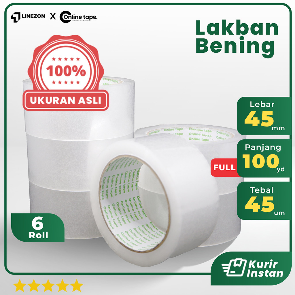 

6 Pcs Lakban Bening 45 MM X 100 Yard PURE Ukuran Real 1 Slop Tebal Kuat Isolasi ONLINE TAPE OPP Murah