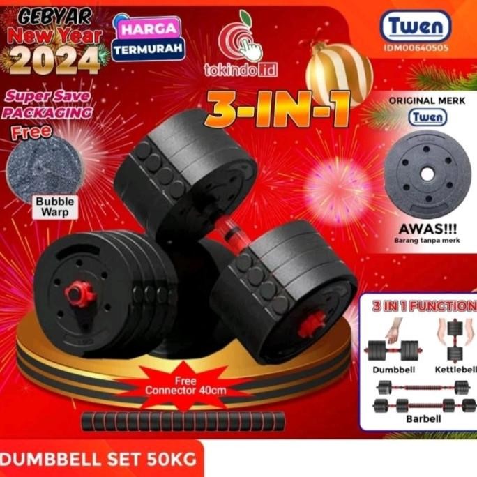 Dumble Set 50 Kg Barbel Adjustable Bisa D Atur Barbell/Dumbell Twen Co