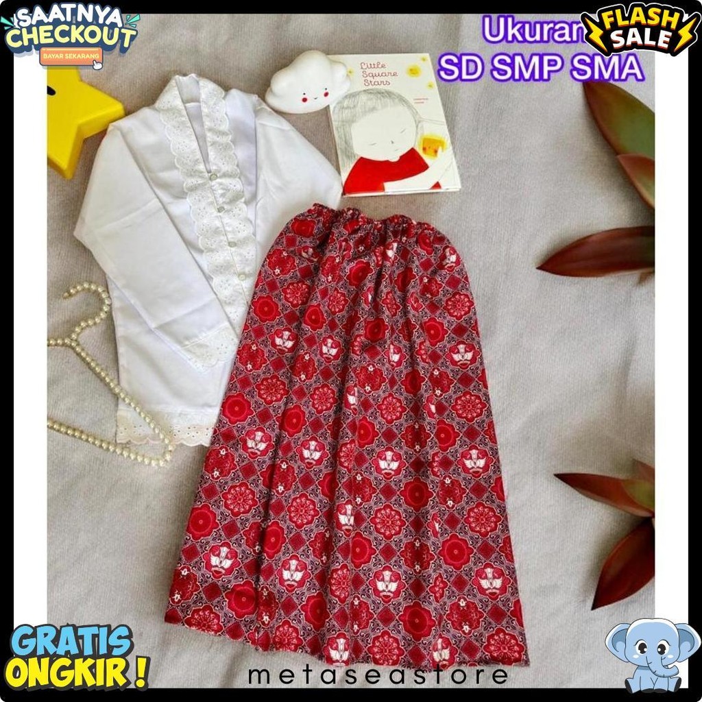 Setelan Kebaya Anak Putih Merah Hijau Hitam Seragam Sekolah Tk Sd Smp Sma Pakaian Baju Adat Perempua
