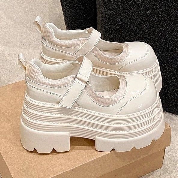 10cm Loafers Platform untuk Wanita, Sepatu Kulit yang Meningkatkan Tinggi Badan, Sepatu Sol Chunky u