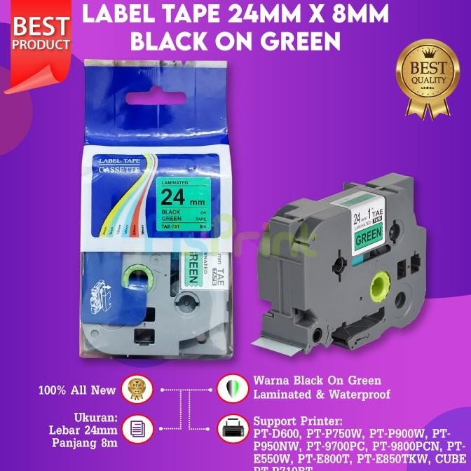 

Label Tape Casette Laminated 24Mm Black On Green Tze-751 Compatible Co