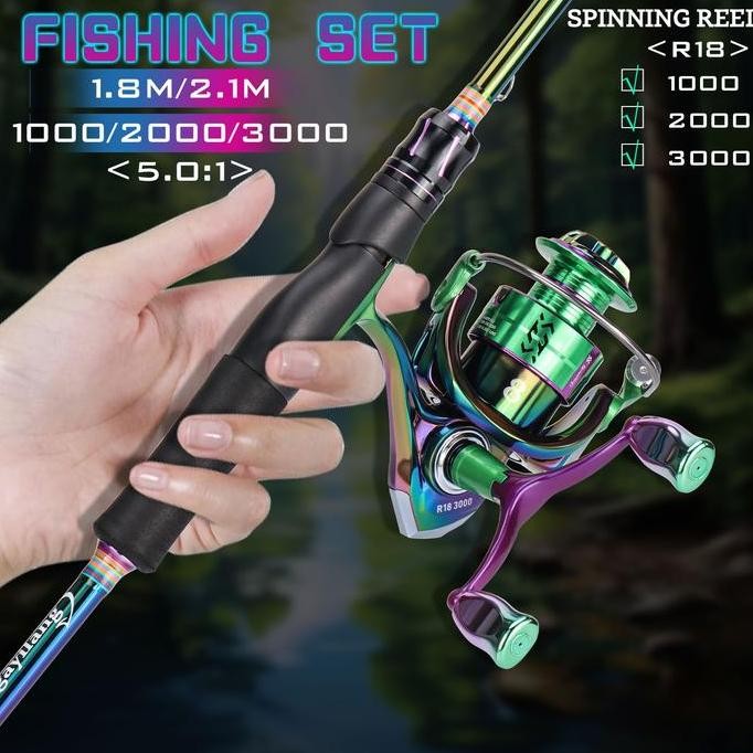 Murah Promo Set Pancing Spinning Komplit Siap Otw, Reel Spinning + Joran 1,8M + Tali Pe + Softfrog/M