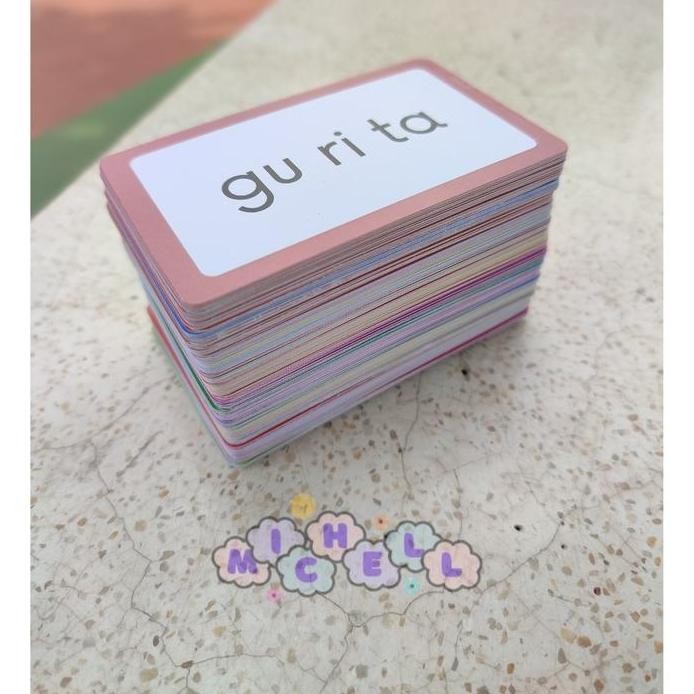 Flash Card Belajar Membaca 3 suku kata mainan anak kartu pintar baca murah