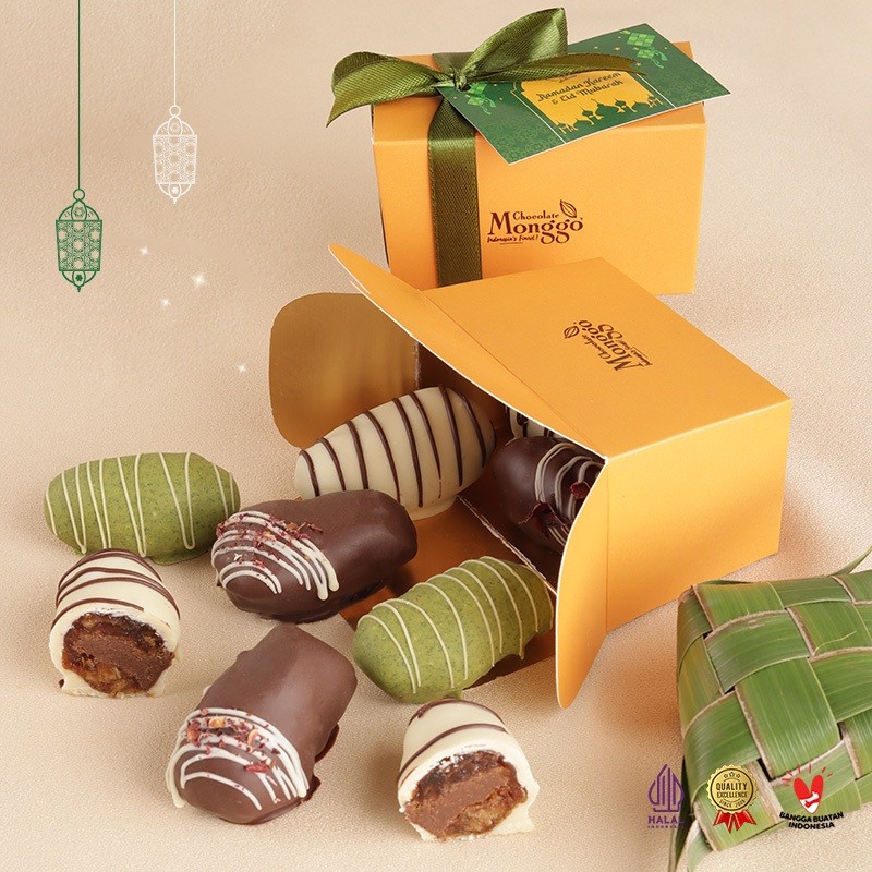 

Chocolate Monggo| Ramadan Praline Kurma Ballotine Box 6 Pcs | Camilan Coklat Takjil Buka Puasa 50g