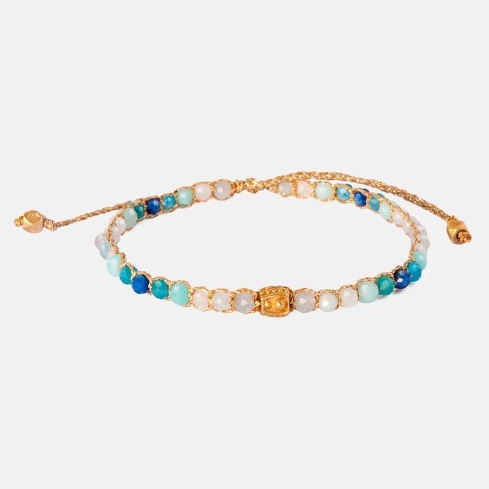 Gelang Excellence Kombinasi Lapis Lazuli, Apatite, Labradorite Tali Gold Batu Semi Mulia Intan Perma
