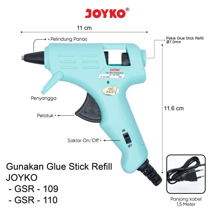 

OKK-1520 Glue Gun JOYKO GG-854 PASTEL COLOR / Lem Tembak Serba Guna 20Watt Hot Melt Glue Viral