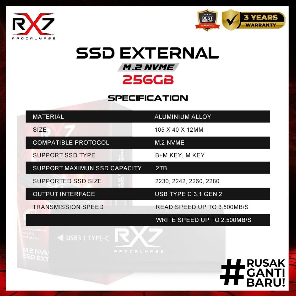 Ssd M2 Nvme External 256Gb Rx7 / Enclosure M2 Nvme + M2 Nvme 256Gb Rx7