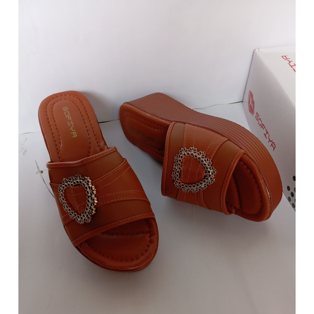 Berkualitas Sandal Wedges Wanita Bahan Rajut Hak Tinggi Sofiya
