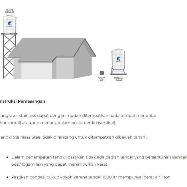 Spesial Tangki Air Stainless Excel Gs-6000 (5000 Liter) | 0,7 Mm | Tanpa Kaki