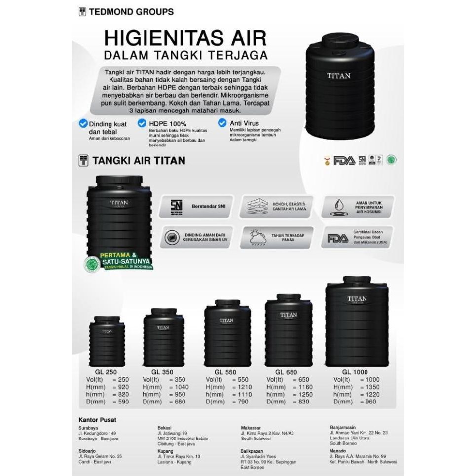 Terjangkau Toren Tangki Tandon Air Grand Titan 600 Liter Tedmond Kuat Tahan Lama