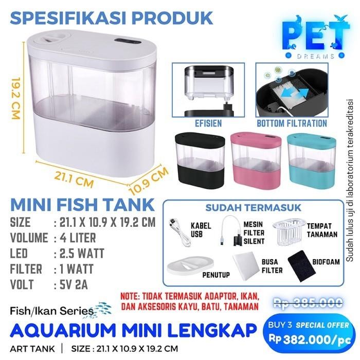 Aquarium Mini Cupang Komplit Filter Dan Led Lampu / Aquarium Mini Usb Original Dan Terpercaya