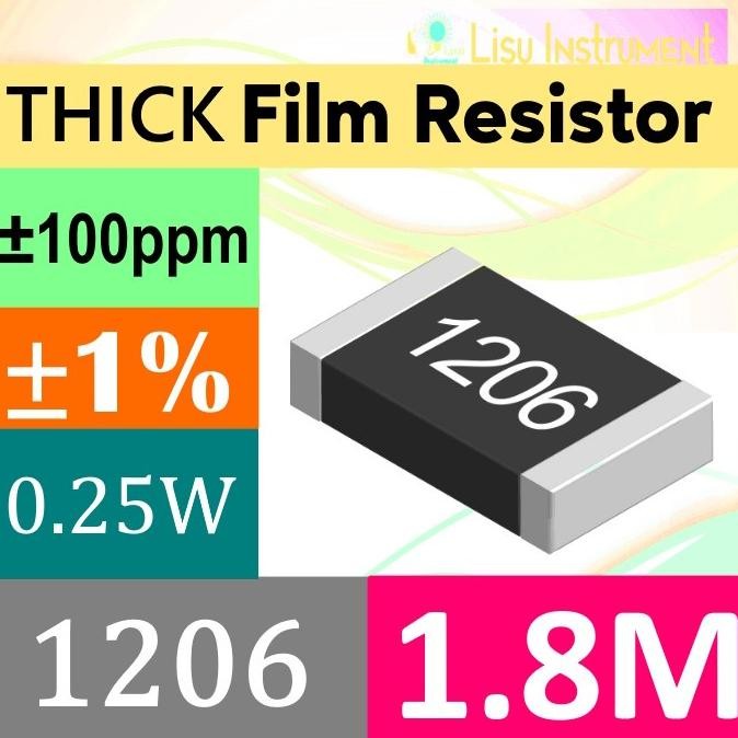 Diskon (20) 1.8M 1206 3216(mm) 1% THICK Film SMD Resistor 250mW 1.8M 1M8 lisu992