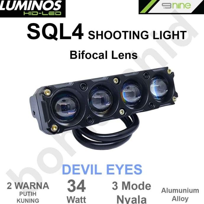 Lampu Tembak LED ECO9 LUXIMOS SQL4 Projektor Laser 34W 2 Warna Putih Kuning Motor Mobil LUMINOS H32T