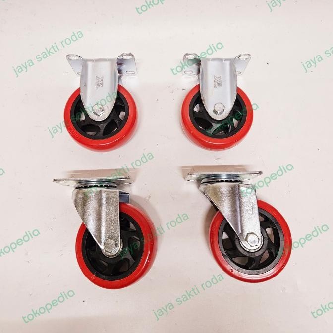 Roda Troli 4 Inch Pu Merah 2Putar 2Mati Xptool New Stok